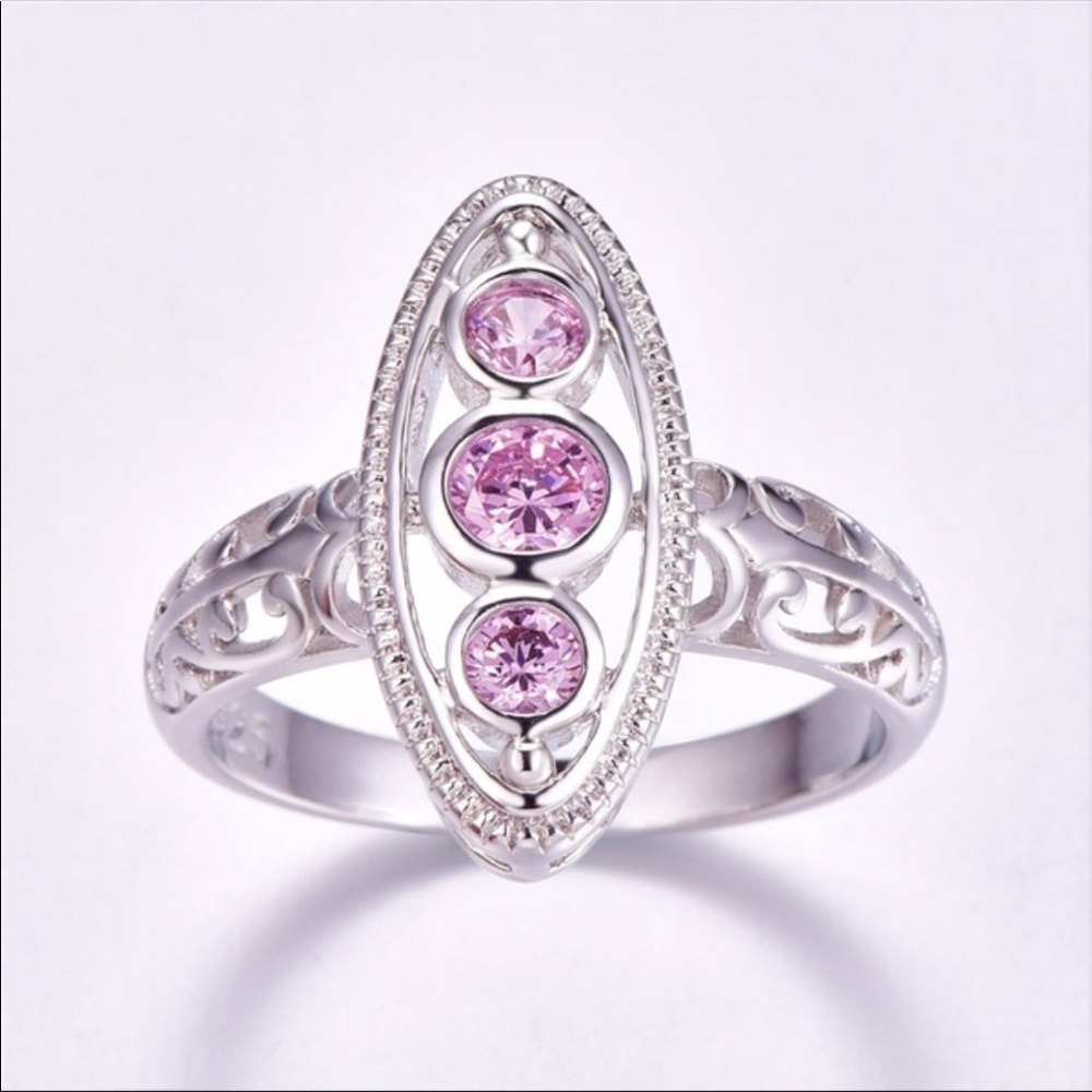 Sz 9 925 Stamped SS Pink Sapphire Ring NWT